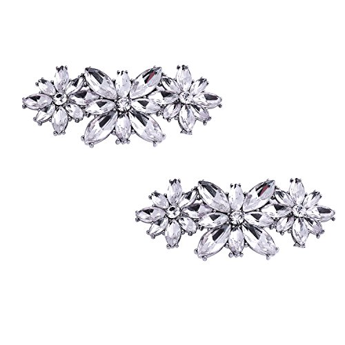 Elegantpark BL 2 Pcs Clips de Zapatos Flor Rhinestones Boda Fiesta Decoración Plata