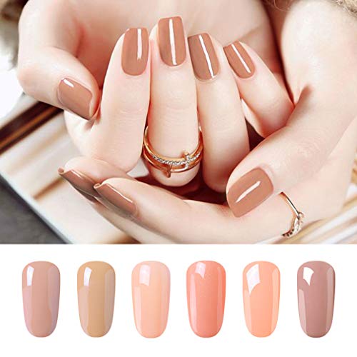 Elite99 Esmalte de Uñas, Esmaltes Semipermenentes para Uñas, 6pcs Kit de Uñas de Gel, Soak off Pintauñas de Colores para Manicura 10ml - Nude 001