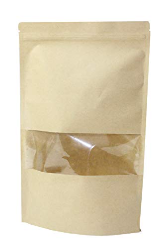 Emartbuy 50 Pc De Bolsas De Papel Kraft Levántate Bolsa De Alimentos Bolsa De Sellado Reutilizable Transparentes Bolsas para Almacenamiento De Té, Dulces, Granos De Café - 20 cm x 30 cm