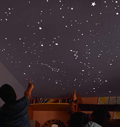 Encambio Alcrea Kit de 270 Estrellas Fluorescentes + Plantilla de 2 m². REPRODUCCIÓN EXACTA del Cielo + Mapa del Cielo con indicaciones. para un Techo o Pared