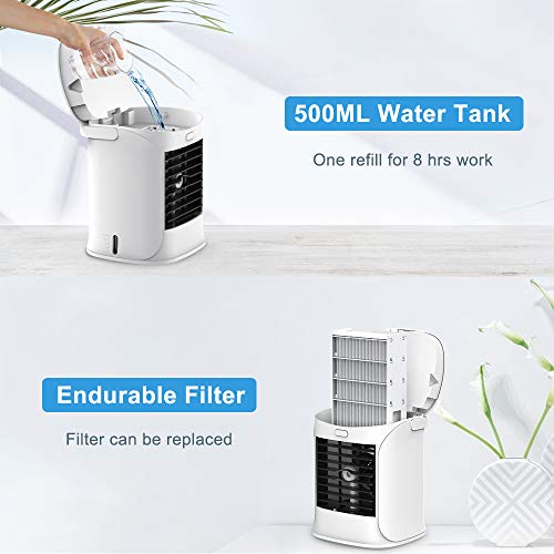 Enfriador de Aire Personal, WELTEAYO Ventilador evaporativo con 3 velocidades de Ventilador, purificador humidificador con USB Alimentado por, Ventilador de Escritorio para Oficina