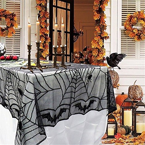 Enjoygoeu 122 * 244cm Halloween Decoración Mantel Gótico de Encaje de Mesa Lace Props Partido Scary para Parties Décor Dinners Estilo Vintage