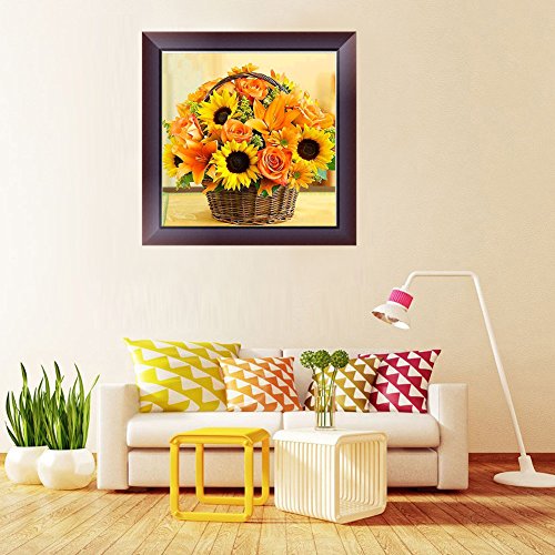 Equipo de pintura por números con brillantes 5D, motivo de cesta de girasoles, con adornos de diamantes de imitación tipo punto de cruz, manualidad para decoración de la pared del hogar 30 x 30 cm