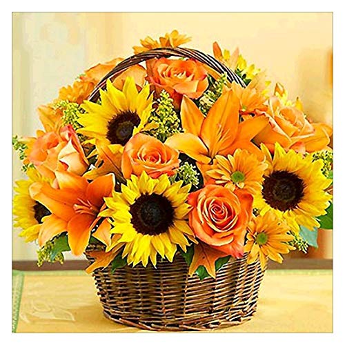 Equipo de pintura por números con brillantes 5D, motivo de cesta de girasoles, con adornos de diamantes de imitación tipo punto de cruz, manualidad para decoración de la pared del hogar 30 x 30 cm