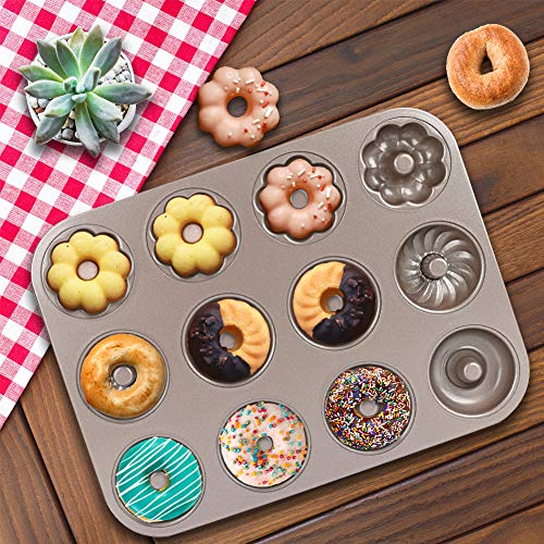 Ertisa Molde Donuts con 12 cavidades Molde para donas para Hornear Estaño Acero al Carbón Muffin Pan Cup Bandeja de Pastel para Donuts Muffins Cupcakes Pie