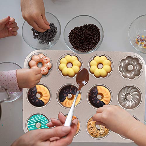 Ertisa Molde Donuts con 12 cavidades Molde para donas para Hornear Estaño Acero al Carbón Muffin Pan Cup Bandeja de Pastel para Donuts Muffins Cupcakes Pie