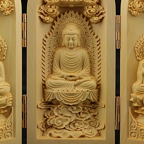 Estatua de Buda Tallado a Mano Armario Caja Escultura Artesanías de Madera de Boj - Estilo-2