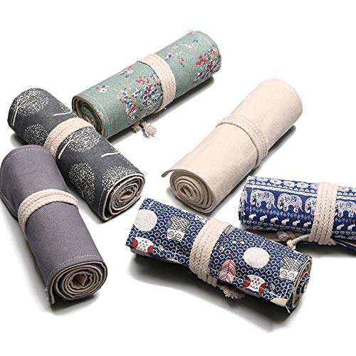 Estuche para lápices de 36 agujeros de suministros escolares de arte bolsa de bolígrafo de lona de envoltura de rollo de maquillaje cosmético cepillo de almacenamiento de papelería estudiante, S