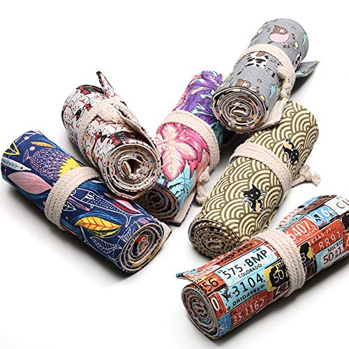 Estuche para lápices de 36 agujeros de suministros escolares de arte bolsa de bolígrafo de lona de envoltura de rollo de maquillaje cosmético cepillo de almacenamiento de papelería estudiante, S