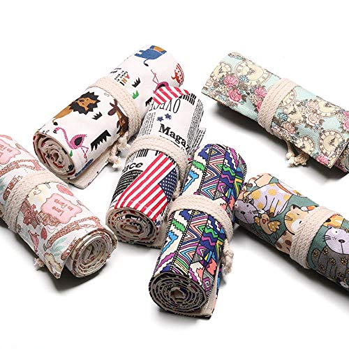 Estuche para lápices de 36 agujeros de suministros escolares de arte bolsa de bolígrafo de lona de envoltura de rollo de maquillaje cosmético cepillo de almacenamiento de papelería estudiante, S