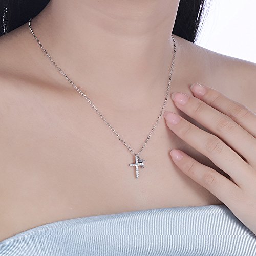 EVBEA Mujer Collar Colgante de Cruz Doble Plata de Ley Circonita Cúbica Joyería Religiosa Regalo de San Valentín para Mujer