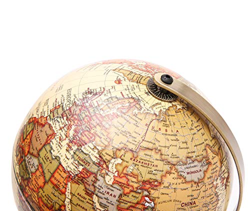 Exerz 14CM Globo Terráqueo - en Inglés - Decoración de escritorio educativa/geográfica/moderna - Con una base de metal (Antiguo)
