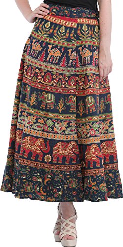 Exotic India - Falda larga con elefantes y camellos impresos - Multi - Talla Única