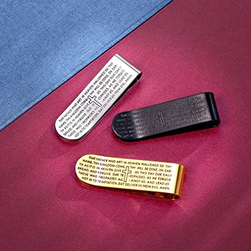 FaithHeart - Clip de Dinero Pinza para Billetes y Tarjetas Acero Inoxidable Negro Accesorio de Equipaje para Hombres Inscripción Biblia Cruz