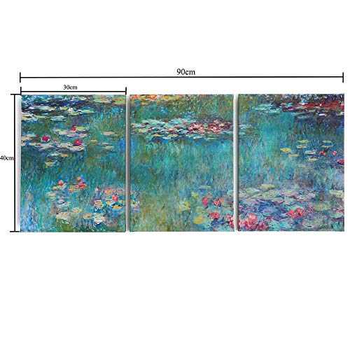 Fajerminart 3 Paneles Claude Monet Pintura Al óleo Réplicas De Lirios De Agua Prints Sobre Lienzo,Pintura Arte Sala De Estar Adecuada, Dormitorio,Tamaño del Marco(30cmx40cmx3Paneles)(Marco De Madera)