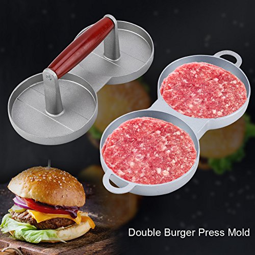 Fdit Antiadherente 2 Espacio Burger Aluminio Redondo Prensas Carne de Hamburguesa Molde Herramienta de Cocina de Metal Socialme-EU