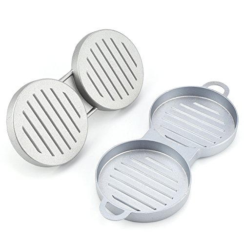 Fdit Antiadherente 2 Espacio Burger Aluminio Redondo Prensas Carne de Hamburguesa Molde Herramienta de Cocina de Metal Socialme-EU