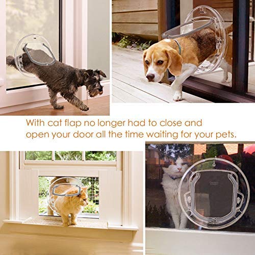 Fdit gato Tapa Tapa pequeñas mascotas perros gatos para puerta con 4 posibilidades Cerrar redondas transparente o blanco gato Tapa con puerta Liner Kit Best