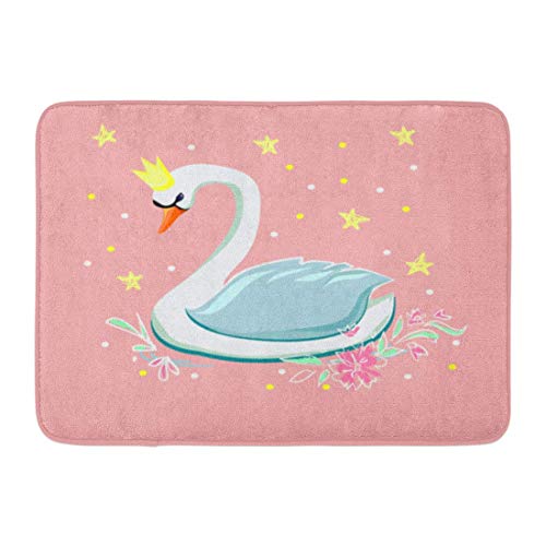 Felpudos Alfombras de baño Alfombrilla de puerta para exterior / interior Hermoso de cisne Niños para niñas Personaje de dibujos animados en rosa Lindo pájaro blanco Princesa Alfombra de decoración de