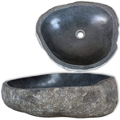 Festnight Lavabo de Piedra Lavabos de Baño Lavamanos rústica para Interior o Exterior Natural Ovalado 38-45 cm