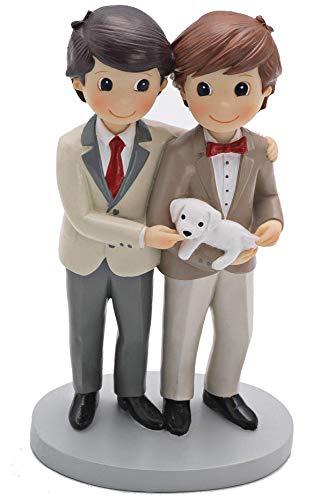 FIESTADEKOR Figura Pareja Chicos Perrito para decoración de Tartas y Regalo 21cm.