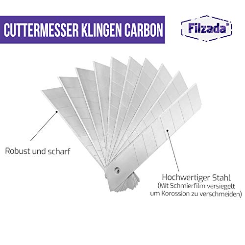 Filzada ® 100x Cuchillo cortador hoja de 18mm - Hoja de corte/Cuchillo hoja/Cuchillas cutter - De acero al carbono