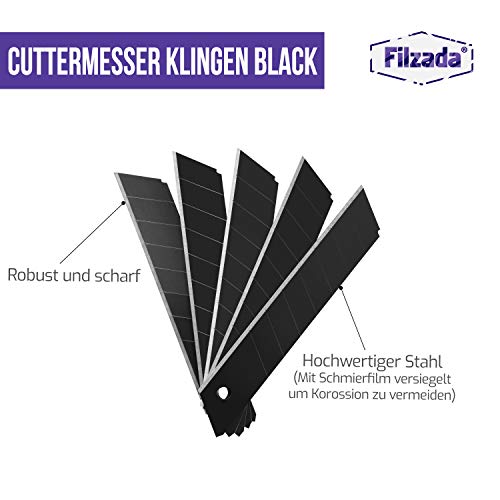 Filzada ® Cuchillo cortador hoja de 18mm - Hoja de corte/Cuchillo hoja/Cuchillas cutter - De acero al carbono (NEGRO ultra agudo)