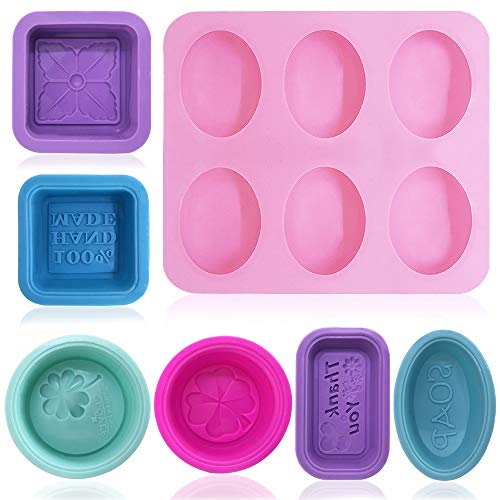 FineGood Moldes ovales de silicona de 13 piezas para la fabricación de jabón, moldes de jabón de vela caseros Molde para hornear magdalenas para artesanía de bricolaje