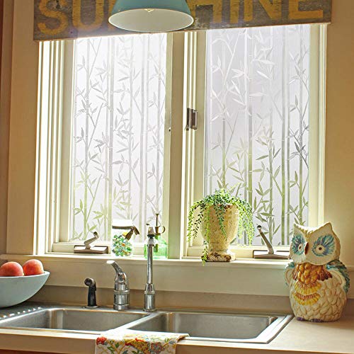 Finnez Vinilos para Ventanas Privacidad Protección Vinilo Pegatina Anti UV Translucido Película Fácilmente Adhesiva para Decorativa para Baño Cocina Oficina (Patrón de bambú) (90 x 400 cm)