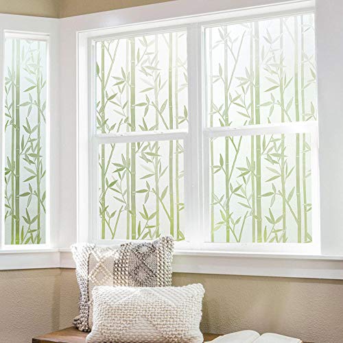 Finnez Vinilos para Ventanas Privacidad Protección Vinilo Pegatina Anti UV Translucido Película Fácilmente Adhesiva para Decorativa para Baño Cocina Oficina (Patrón de bambú) (90 x 400 cm)