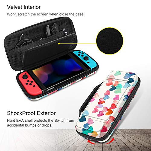 Fintie Funda Portátil para Nintendo Switch - [A Prueba de Choques] Dura Cáscara Bolsa de Transporte con 10 Ranuras y Bolsillo Interno para la Videoconsola Joy-con de Nintendo Switch, Lluvia de Amor