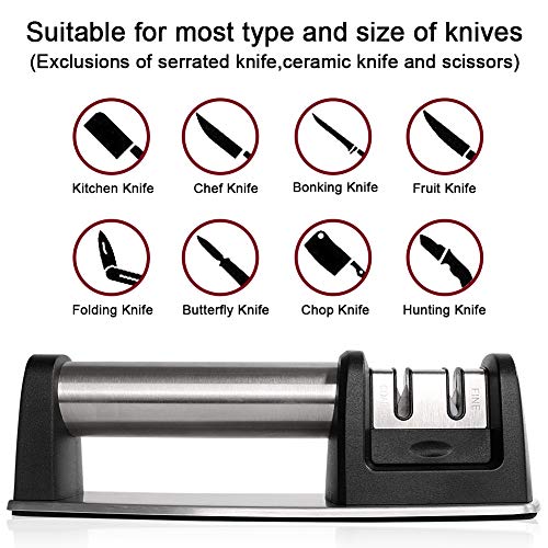flintronic Afilador de Cuchillos, Afilador de Cuchillos Manual de 4 in 1, Base Antideslizante para Kinfe de Cocina, para Cuchillo Santoku, Cuchillo de Cocina, Tijeras (Incluye 1 Protector de Dedos)