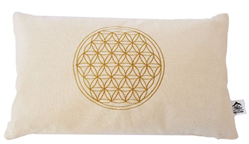 Flor de la Vida – Funda de cojín ( – bordado con vida flor oro amarillo 100% algodón 30 x 50 cm