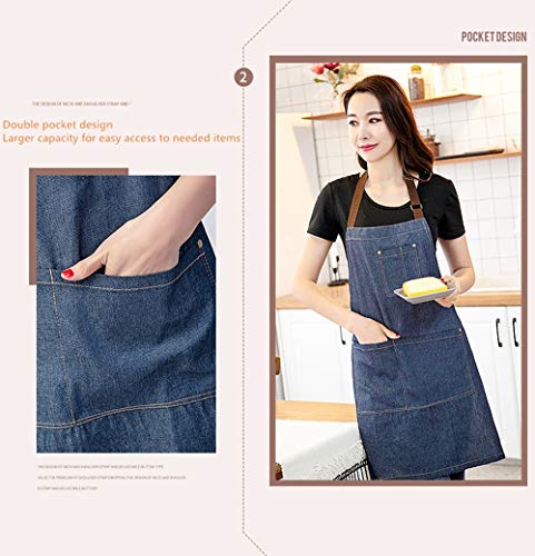 FLZONE Delantal de Mezclilla Delantal de Trabajo Mandil para Mujer y Hombre, Delantales Justable con Bolsillos para Cocina, Restaurante, Cafetería, Barbacoa, Barbería, talla única para todos
