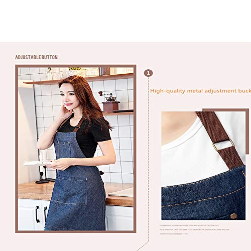 FLZONE Delantal de Mezclilla Delantal de Trabajo Mandil para Mujer y Hombre, Delantales Justable con Bolsillos para Cocina, Restaurante, Cafetería, Barbacoa, Barbería, talla única para todos