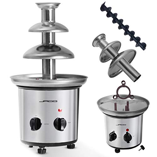 Fuente de Chocolate de 3 Pisos - 275W, Torre de Acero Inoxidable de Altura 39cm, Capacidad 1Kg, Apta para Lavavajillas, Plateado - Fondue Eléctrica con Niveles