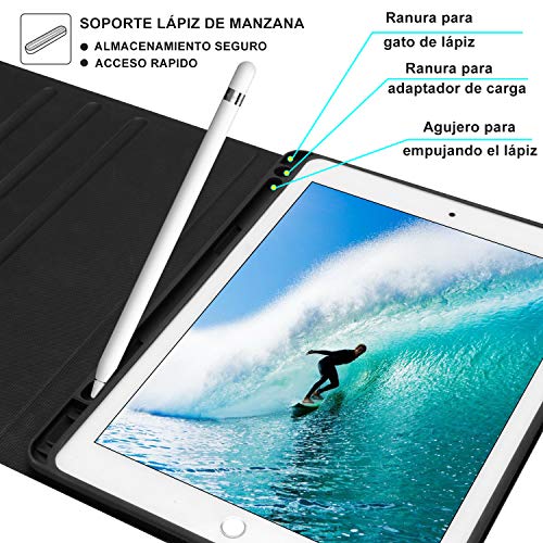 Funda Teclado iPad 10.2 Español,Dingrich Funda Teclado (Incluye Ñ) para iPad 10.2 2019 7 Generación/iPad 8 2020/10.5 2017/Air 3,Bluetooth 7 Colores Retroiluminados Desmontable Auto Dormir/Despertar