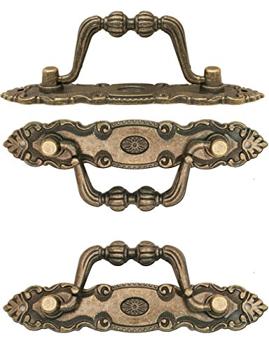fuxxer – 2 x Antiguo asas plegable | para cajones, Baúles, armarios, cocinas, | Antiguo Bronce Vintage Diseño 10,5 x 2 cm, 2 unidades, incluye tornillos