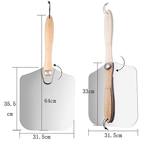 G.a HOMEFAVOR Pala para Pizza de Aluminio Pelador de Pizza Mango de Madera Plegable, 35.5 x 31.5 cm, 64 cm en Total, para Horno, Paleta para Pizza