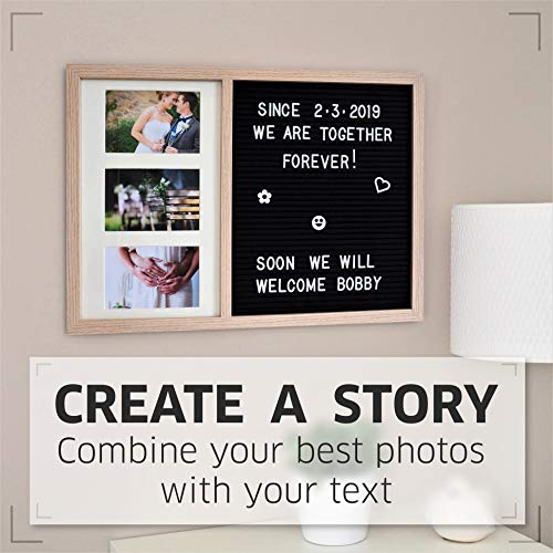 Gadgy ® Letter Board y Marcos de Foto en uno | Tamaño 52,2 x 37,7 x 2 cm | con 170 Letras, Símbolos y Números Blancas