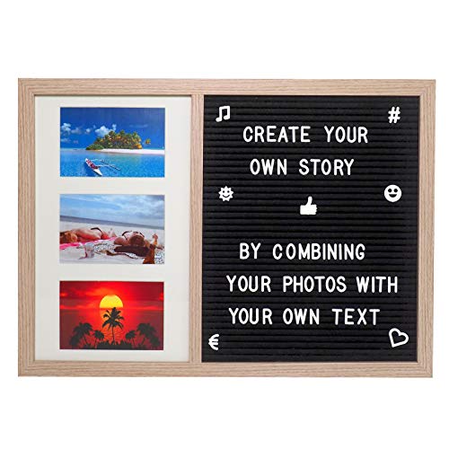 Gadgy ® Letter Board y Marcos de Foto en uno | Tamaño 52,2 x 37,7 x 2 cm | con 170 Letras, Símbolos y Números Blancas