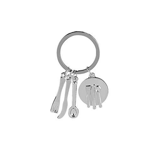 GANGXIA LlaveroVajilla Llaveros Mujeres Cuchara Cuchillo Tenedor Llavero Plato Llavero del Coche para Selfles Mamá Menaje de Cocina Llavero Mochila Anillos Chica,1