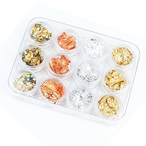 Gaoominy 1 caja (12 pequenas cajas) Oro Plata Cobre Arco iris Foil Paillette Chip Nail Art Diseno Decoracion