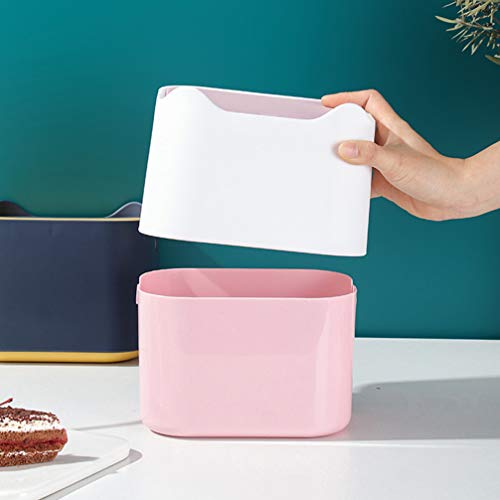Garneck Bote de Basura de Escritorio Mini Cubo de Basura Mesa Pequeña Papelera de Basura con Tapa Encimera de Tocador para El Hogar Oficina del Hotel Rosa