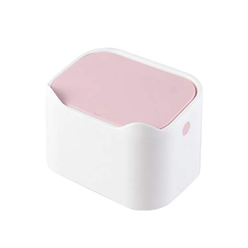 Garneck Bote de Basura de Escritorio Mini Cubo de Basura Mesa Pequeña Papelera de Basura con Tapa Encimera de Tocador para El Hogar Oficina del Hotel Rosa