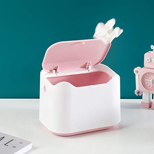 Garneck Bote de Basura de Escritorio Mini Cubo de Basura Mesa Pequeña Papelera de Basura con Tapa Encimera de Tocador para El Hogar Oficina del Hotel Rosa