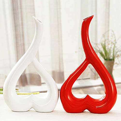 Garneck - Jarrón de Flores en Forma de corazón, decoración de cerámica Decorativa para Dormitorio, Sala de Estar, hogar, Color Negro, cerámica, Rojo, 15Ã—4cm