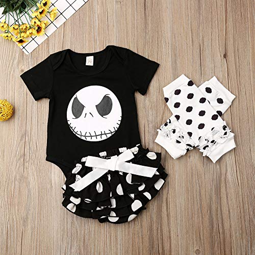 Geagodelia - Ropa para niña de Halloween con estampado de calavera para bebé + pantalones cortos + calentadores Negro 6-12 Meses
