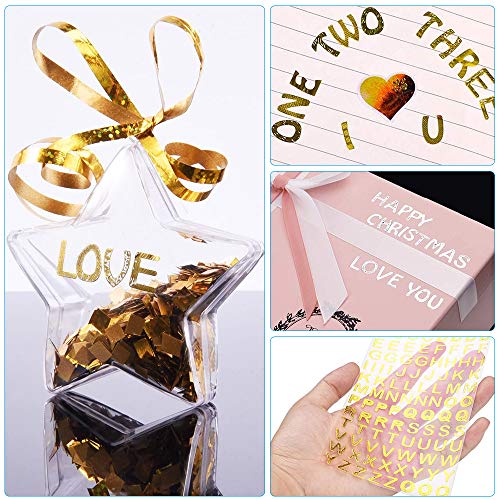 Gobesty Brillantina Pegatinas de letras, 12 hojas Alfabeto Adhesivo Número Adhesivo Adhesivo Alfabeto Calcomanías para Arte Decoración DIY, Oro y Plata