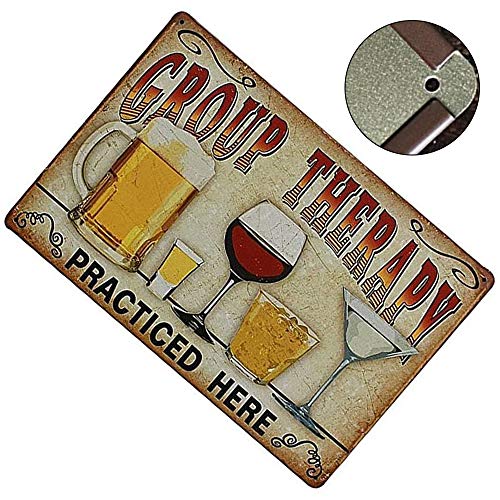 Gobesty Vintage Carteles, 20cm x 30cm Decoración de Pared de Cerveza Letrero de Metal de estaño Retro de Cerveza Letrero de estaño de Arte Group Therapy Practiced Here